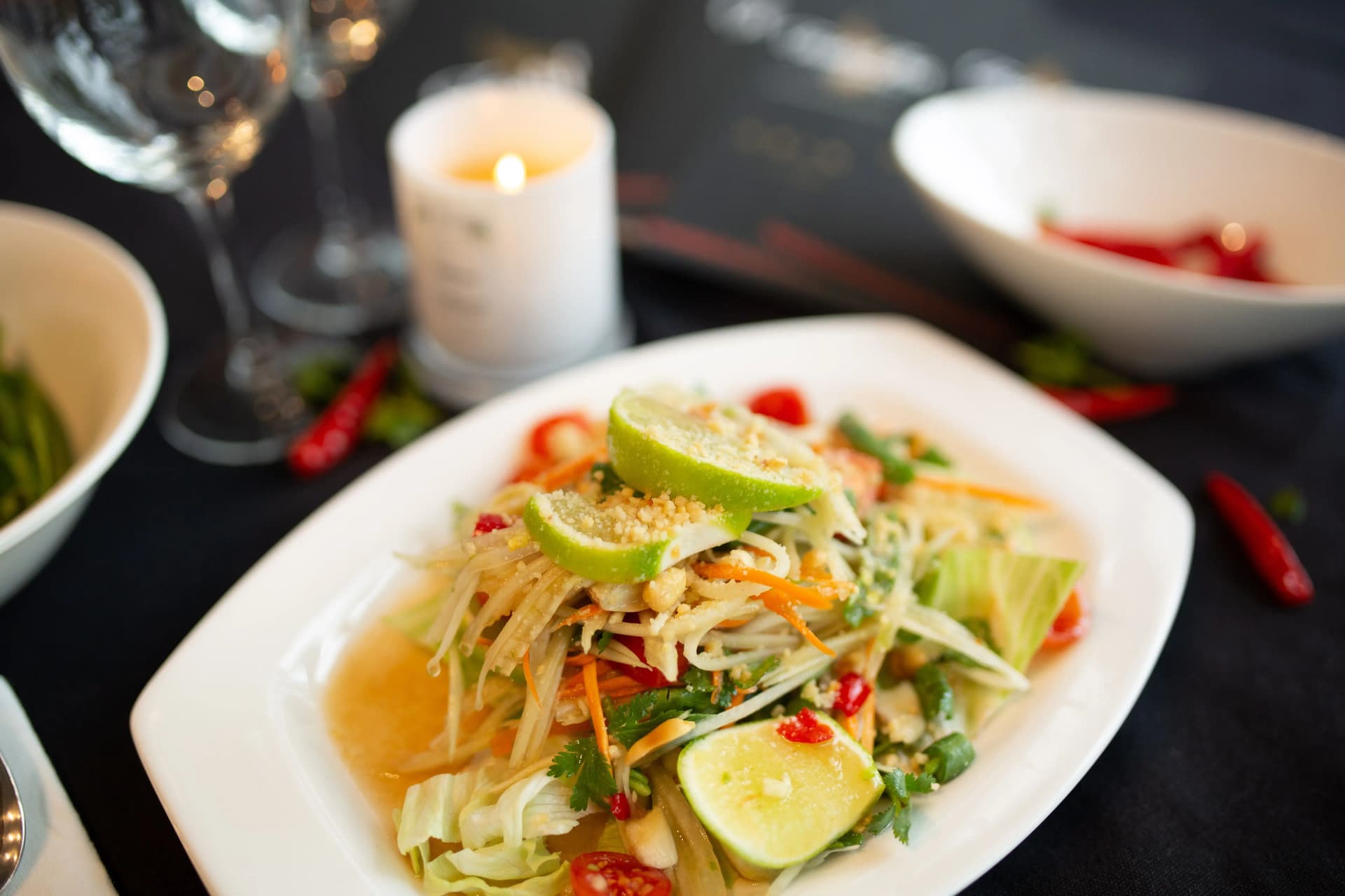 Fresh Thai papaya salad prepared at Tasty Thai Robina